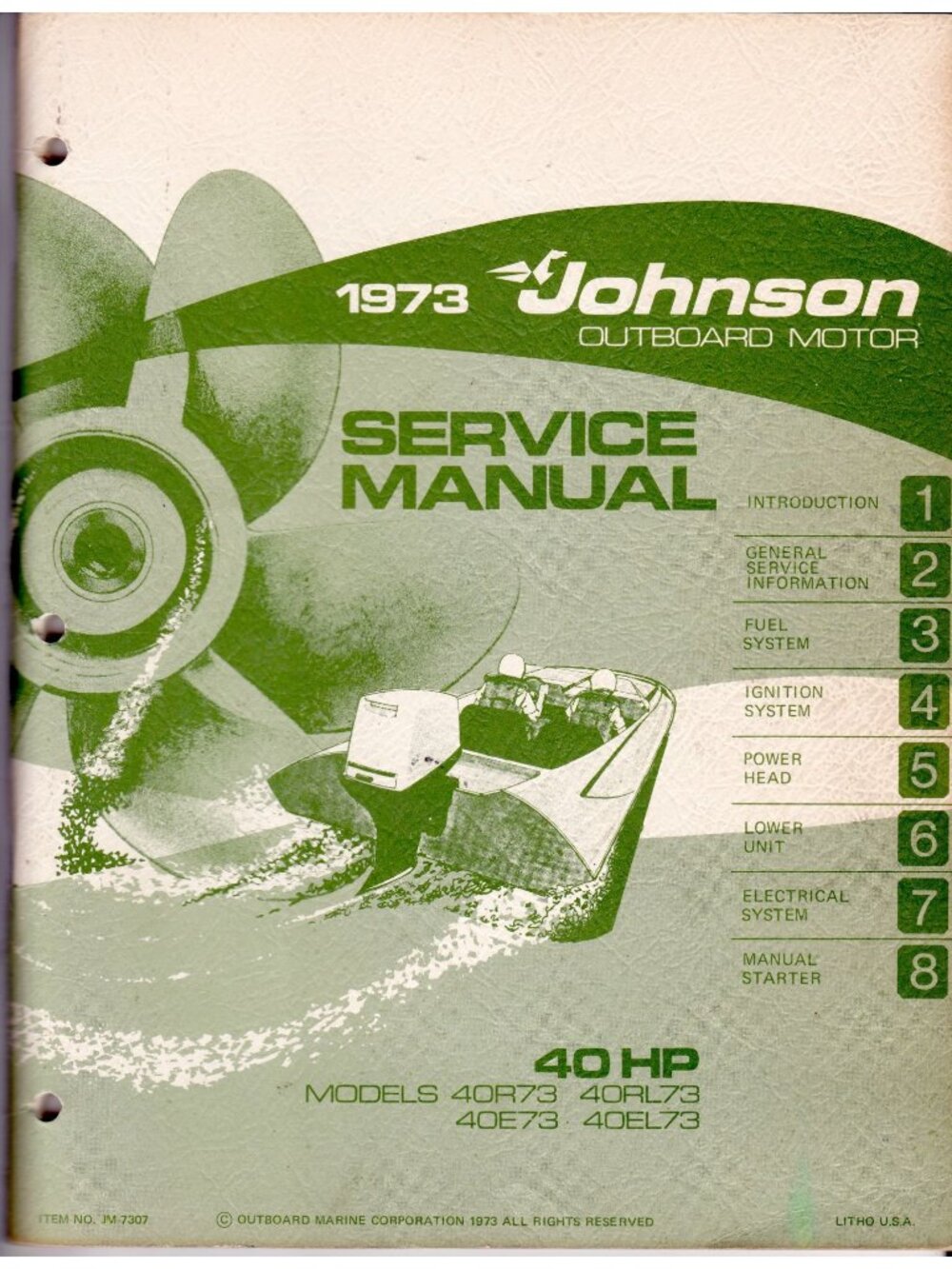 1973 Johnson 40HP Outboard Motor Service Manual 40R73 40E73 OMC OEM